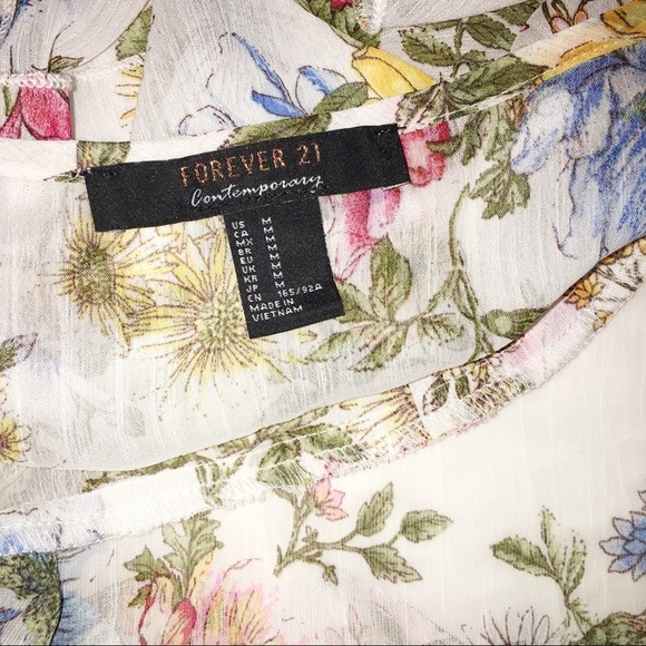 Forever 21 medium floral sheer ruffle wrap top - Picture 3 of 3